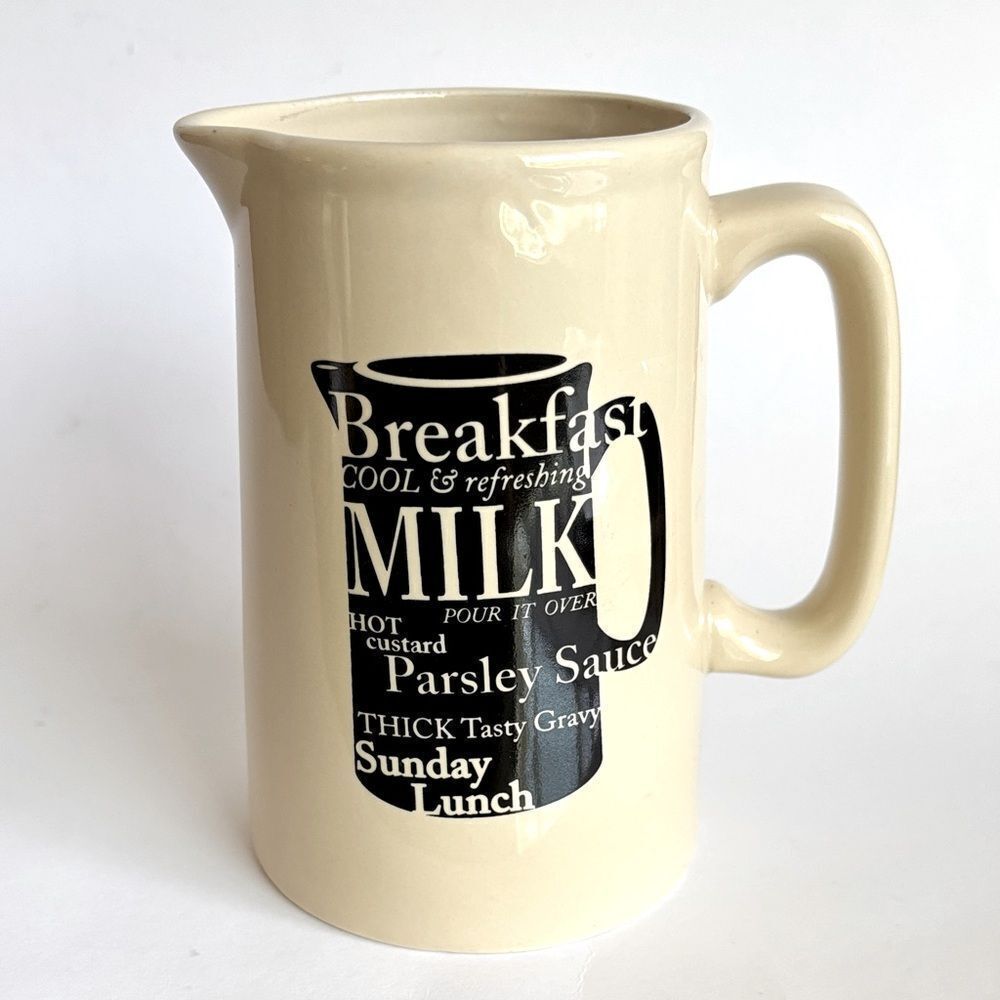 The Old Pottery Company Breakfast Milk Jug Cream Black 5.5”